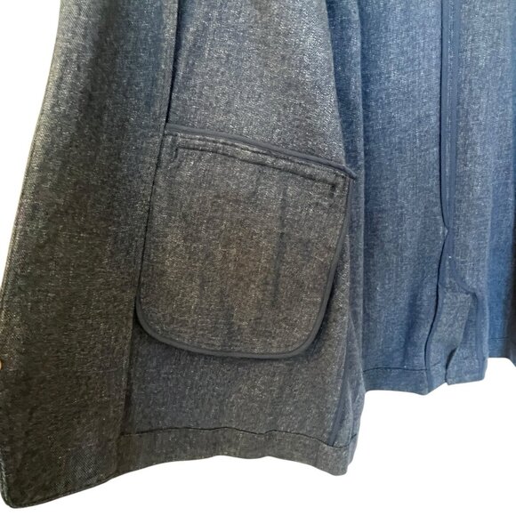 J. Jill Oversized Blazer Jacket L Blue Slat Open Front Roll Tab Sleeve Career - Picture 10 of 12